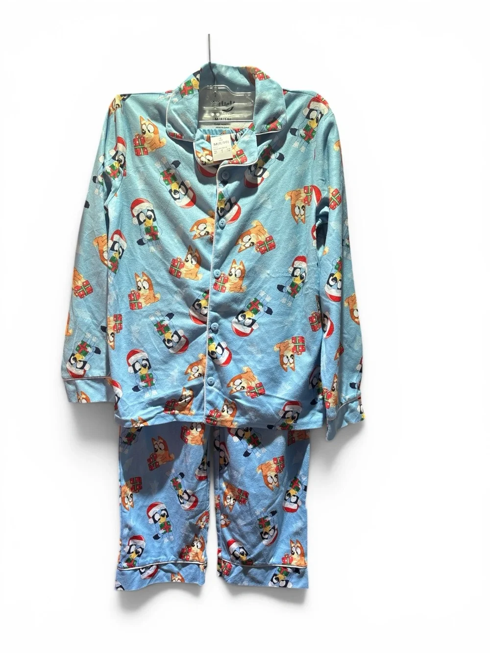 Light Blue Kids Holiday Dog Print Pajama Set- Blue